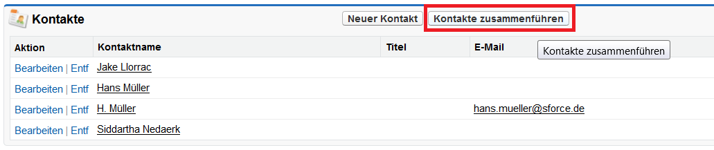 Salesforce Kontakte zusammenführen
