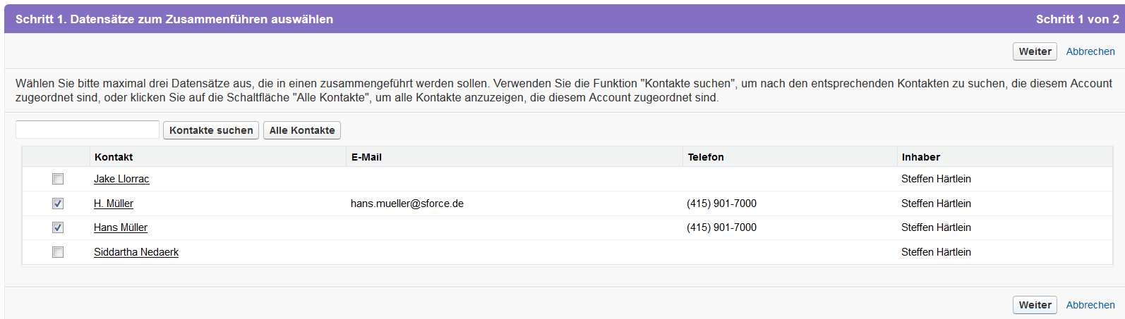 Salesforce Kontakte zusammenführen