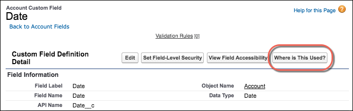 Salesforce Button Feldverwendung