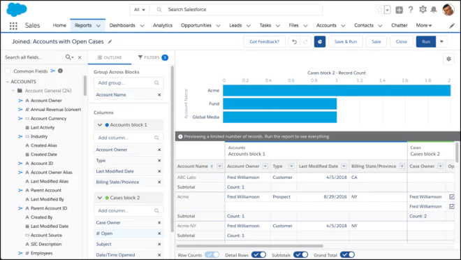 Detailansicht des Lightning Report Builder