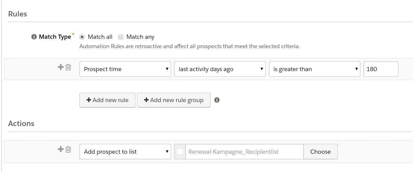 Segmentierung mittels einer Automation Rule