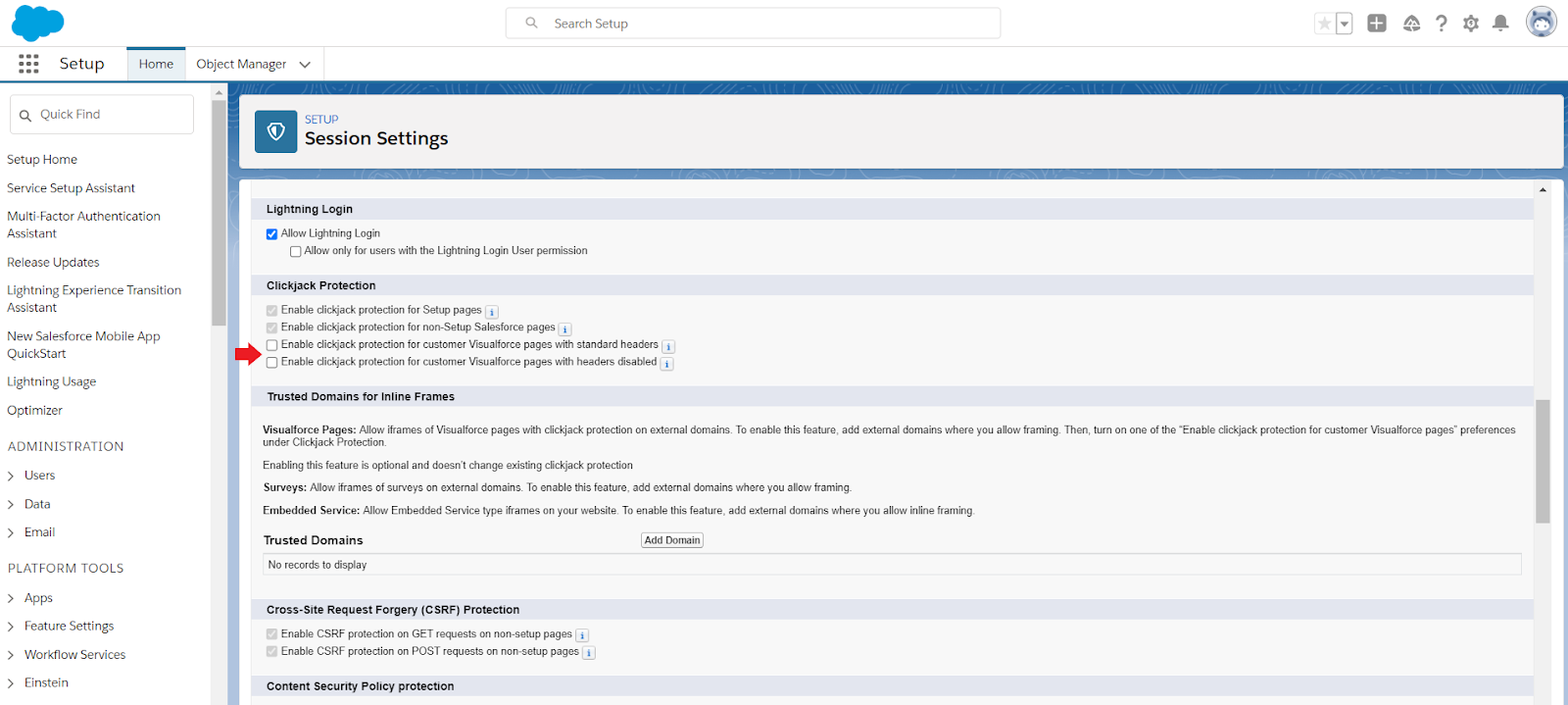 Sicherheitscheck in Salesforce Organisation: Session Settings