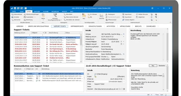 Dashboard für den Kundensupport in cobra CRM