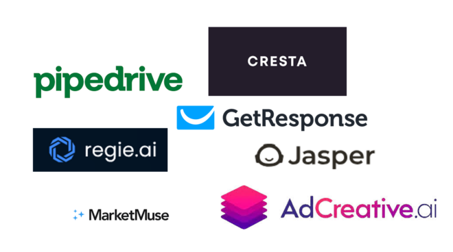 Logos verschiedener KI-Tools für Vertrieb und Marketing