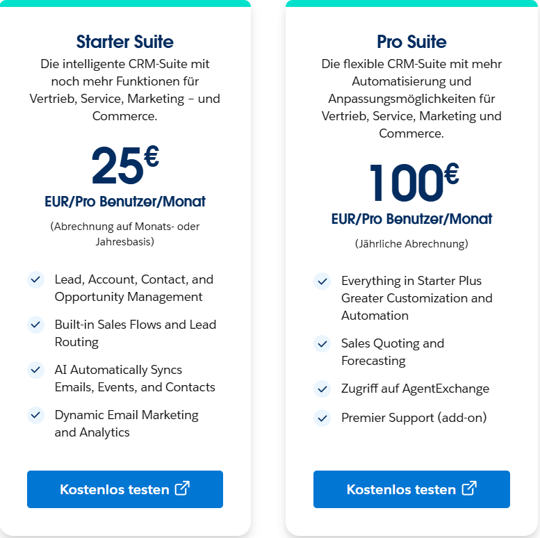 Salesforce Produkte - Preise Sales Cloud