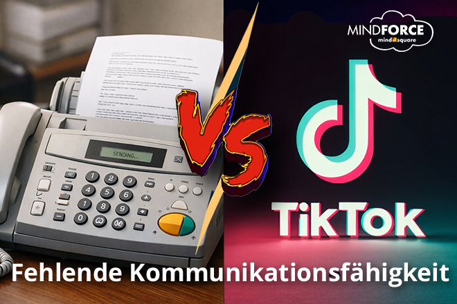 Beitragsbild | Fehlende Kommunikationsfähigkeit | Faxgerät vs. TikTok-Symbol