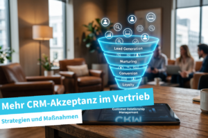 Vertriebsmitarbeiter nutzen CRM-Software zur Pflege von Kundendaten und Verkaufschancen für mehr CRM-Akzeptanz im Vertrieb.